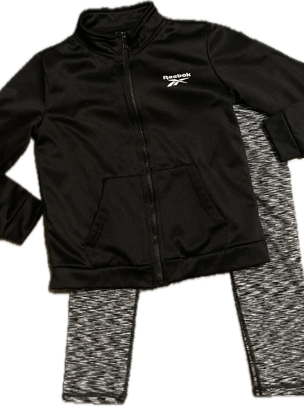 Reebok Black Kids' Full-Zip Track Jacket and Leggings Set Girls Size L 10/12